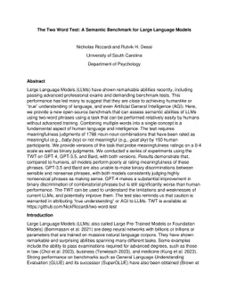 The Two Word Test: A Semantic Benchmark for Large Language Models