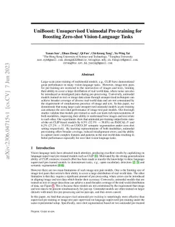 UniBoost: Unsupervised Unimodal Pre-training for Boosting Zero-shot
  Vision-Language Tasks