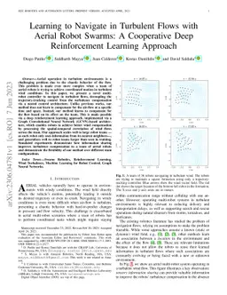 Learning to Navigate in Turbulent Flows with Aerial Robot Swarms: A
  Cooperative Deep Reinforcement Learning Approach