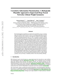 Correlative Information Maximization: A Biologically Plausible Approach
  to Supervised Deep Neural Networks without Weight Symmetry