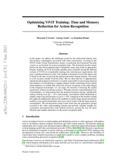 Optimizing ViViT Training: Time and Memory Reduction for Action
  Recognition