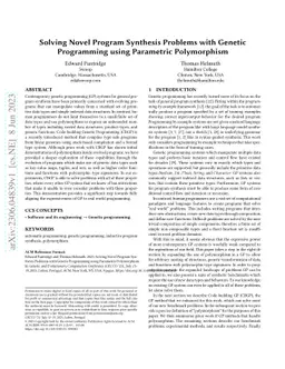 Solving Novel Program Synthesis Problems with Genetic Programming using
  Parametric Polymorphism