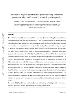 Solution of physics-based inverse problems using conditional generative
  adversarial networks with full gradient penalty