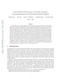 Generalization Performance of Transfer Learning: Overparameterized and
  Underparameterized Regimes