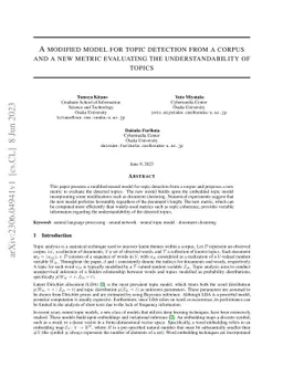 A modified model for topic detection from a corpus and a new metric
  evaluating the understandability of topics