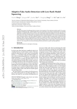 Adaptive Fake Audio Detection with Low-Rank Model Squeezing
