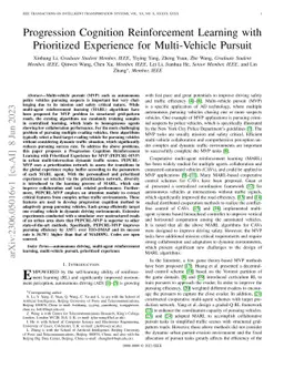 Progression Cognition Reinforcement Learning with Prioritized Experience
  for Multi-Vehicle Pursuit