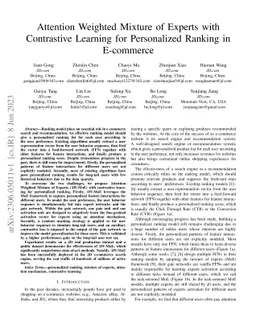 Attention Weighted Mixture of Experts with Contrastive Learning for
  Personalized Ranking in E-commerce