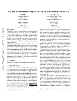 On the Robustness of Topics API to a Re-Identification Attack