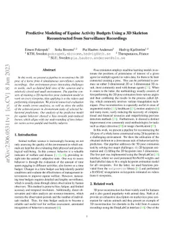 Predictive Modeling of Equine Activity Budgets Using a 3D Skeleton
  Reconstructed from Surveillance Recordings