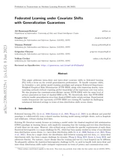 Federated Learning under Covariate Shifts with Generalization Guarantees