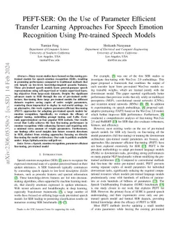PEFT-SER: On the Use of Parameter Efficient Transfer Learning Approaches
  For Speech Emotion Recognition Using Pre-trained Speech Models