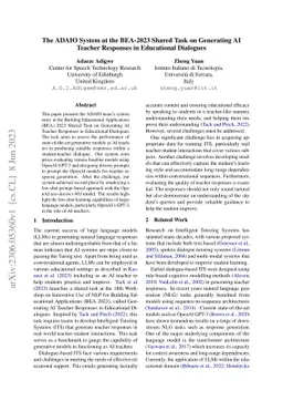 The ADAIO System at the BEA-2023 Shared Task on Generating AI Teacher
  Responses in Educational Dialogues