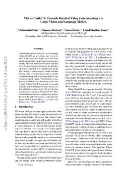 Video-ChatGPT: Towards Detailed Video Understanding via Large Vision and
  Language Models