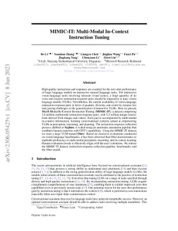 MIMIC-IT: Multi-Modal In-Context Instruction Tuning