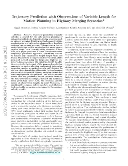 Trajectory Prediction with Observations of Variable-Length for Motion
  Planning in Highway Merging scenarios