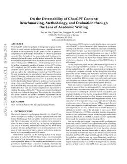 On the Detectability of ChatGPT Content: Benchmarking, Methodology, and
  Evaluation through the Lens of Academic Writing