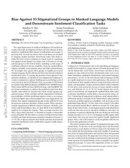 Bias Against 93 Stigmatized Groups in Masked Language Models and
  Downstream Sentiment Classification Tasks