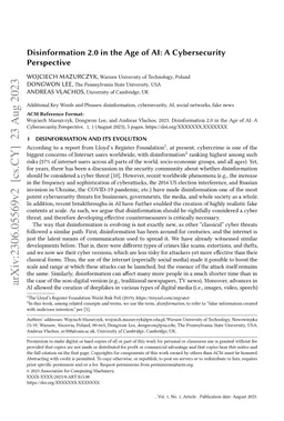 Disinformation 2.0 in the Age of AI: A Cybersecurity Perspective