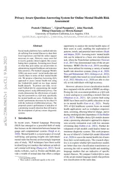Privacy Aware Question-Answering System for Online Mental Health Risk
  Assessment