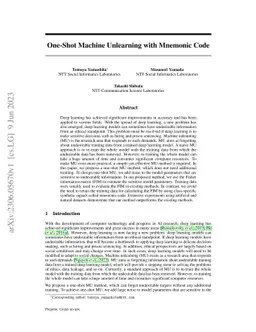 One-Shot Machine Unlearning with Mnemonic Code