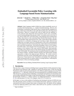 Embodied Executable Policy Learning with Language-based Scene
  Summarization