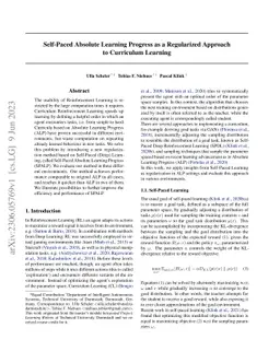 Self-Paced Absolute Learning Progress as a Regularized Approach to
  Curriculum Learning