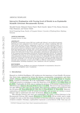 Interactive Explanation with Varying Level of Details in an Explainable
  Scientific Literature Recommender System