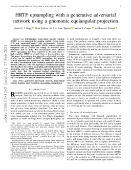 HRTF upsampling with a generative adversarial network using a gnomonic
  equiangular projection
