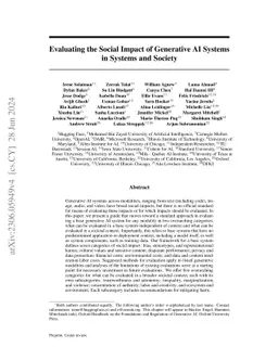 Evaluating the Social Impact of Generative AI Systems in Systems and
  Society