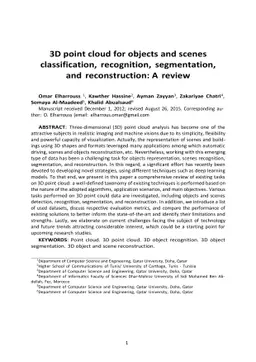 3D objects and scenes classification, recognition, segmentation, and
  reconstruction using 3D point cloud data: A review