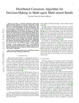 Distributed Consensus Algorithm for Decision-Making in Multi-agent
  Multi-armed Bandit