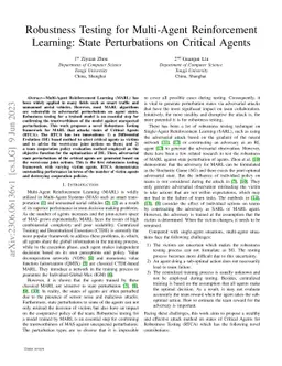 Robustness Testing for Multi-Agent Reinforcement Learning: State
  Perturbations on Critical Agents