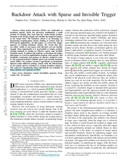 Backdoor Attack with Sparse and Invisible Trigger