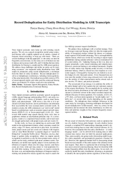 Record Deduplication for Entity Distribution Modeling in ASR Transcripts