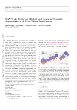 SegViTv2: Exploring Efficient and Continual Semantic Segmentation with
  Plain Vision Transformers