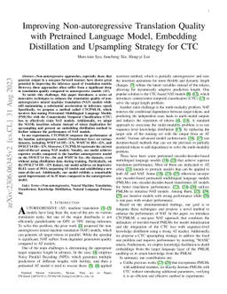 Improving Non-autoregressive Translation Quality with Pretrained
  Language Model, Embedding Distillation and Upsampling Strategy for CTC