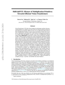 ShiftAddViT: Mixture of Multiplication Primitives Towards Efficient
  Vision Transformer