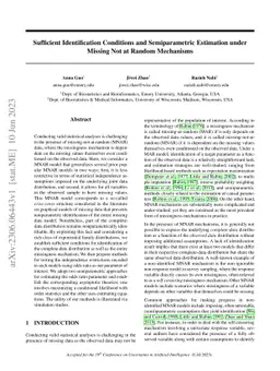 Sufficient Identification Conditions and Semiparametric Estimation under
  Missing Not at Random Mechanisms