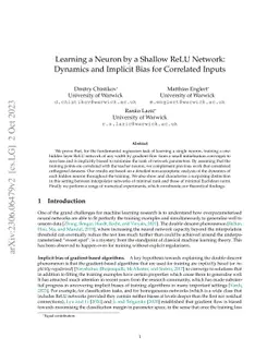 Learning a Neuron by a Shallow ReLU Network: Dynamics and Implicit Bias
  for Correlated Inputs