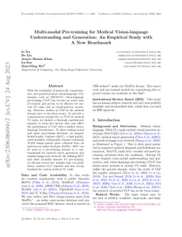 Multi-modal Pre-training for Medical Vision-language Understanding and
  Generation: An Empirical Study with A New Benchmark