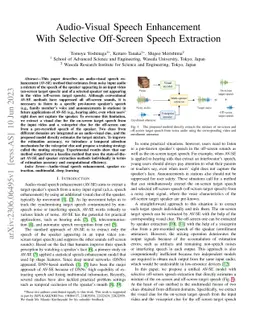 Audio-Visual Speech Enhancement With Selective Off-Screen Speech
  Extraction