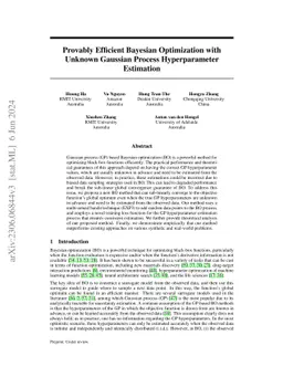 Provably Efficient Bayesian Optimization with Unknown Gaussian Process
  Hyperparameter Estimation