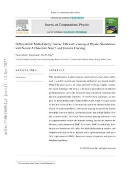Differentiable Multi-Fidelity Fusion: Efficient Learning of Physics
  Simulations with Neural Architecture Search and Transfer Learning