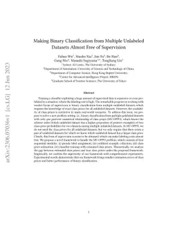 Making Binary Classification from Multiple Unlabeled Datasets Almost
  Free of Supervision