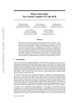 When Vision Fails: Text Attacks Against ViT and OCR