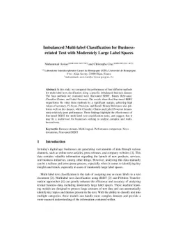 Imbalanced Multi-label Classification for Business-related Text with
  Moderately Large Label Spaces