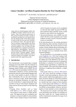 Linear Classifier: An Often-Forgotten Baseline for Text Classification
