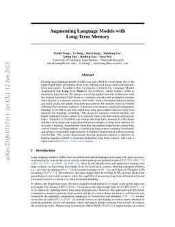 Augmenting Language Models with Long-Term Memory