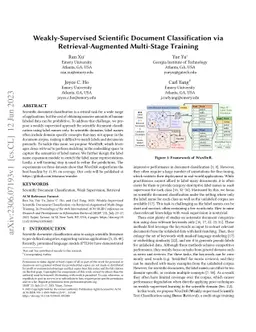 Weakly-Supervised Scientific Document Classification via
  Retrieval-Augmented Multi-Stage Training